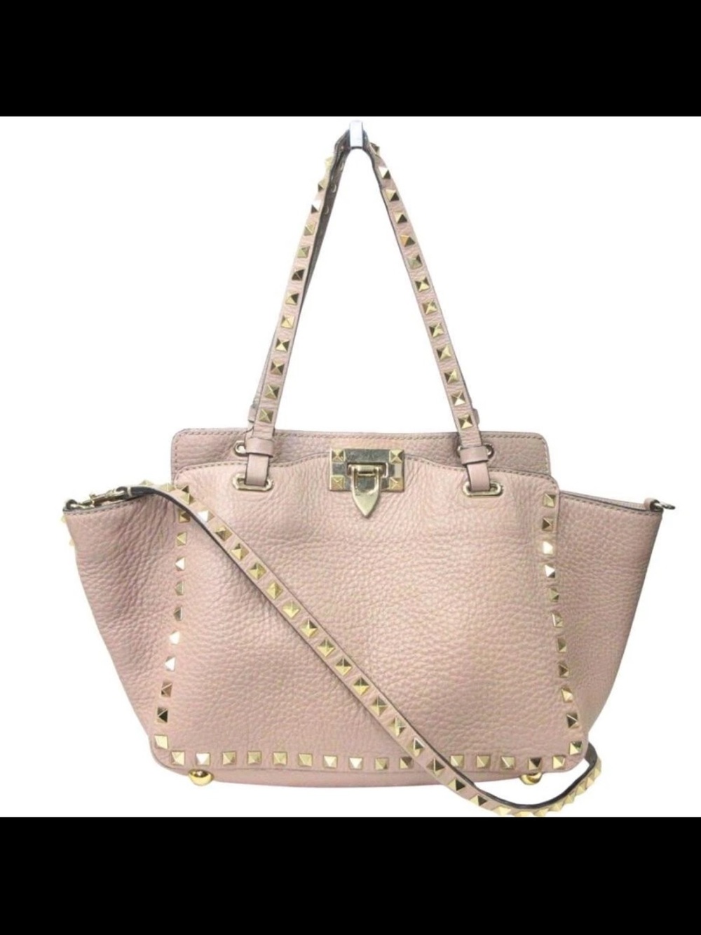 Valentino Garavani Rockstud Pale Pink Leather Tote with Gold Hardware